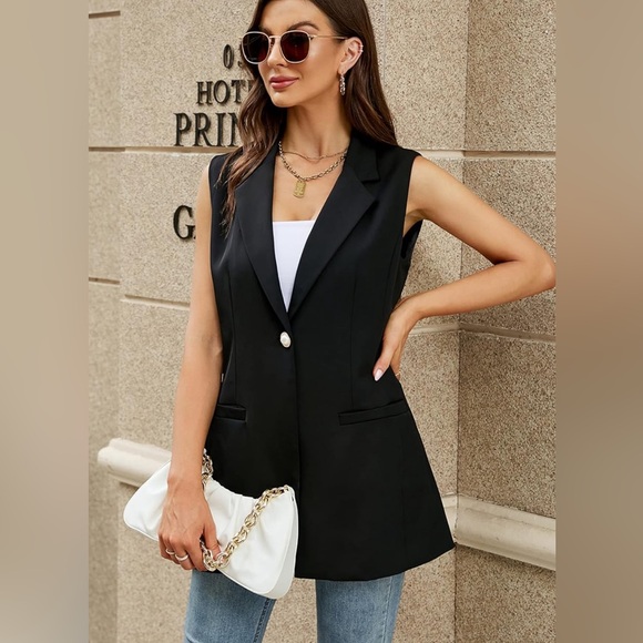 Limited xs Extra Small black lined long vest sleeveless blazer one button - Picture 12 of 13